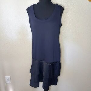 Ann Taylor Loft Navy Tank Dress Chain Embellishment Ruffle Hem Sleeveless med